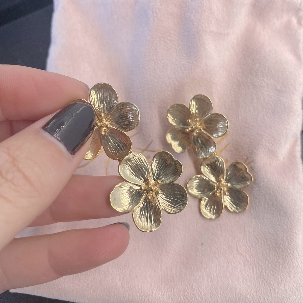 KATE + MARI Double Gold Flower Drop Earrings